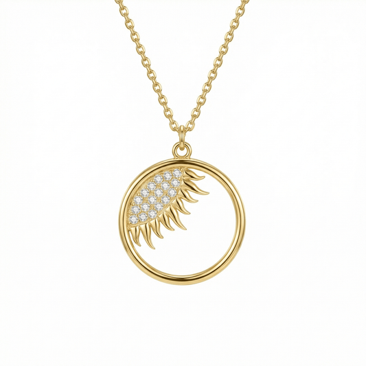 Dainty Evil Eye Sun Necklace in 18K Gold Vermeil. Tarnish-resistant, perfect for daily wear.