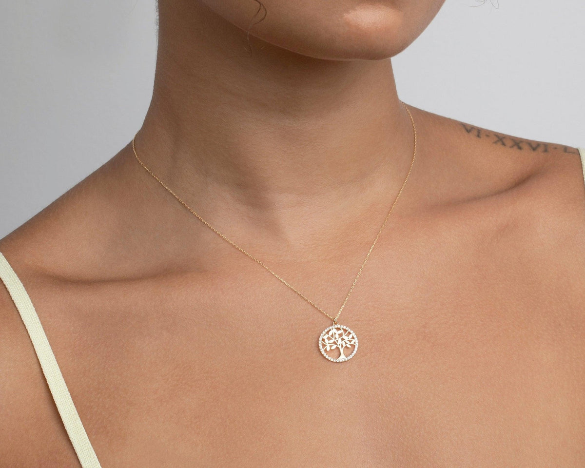 Dainty Tree of Life Necklace as a thoughtful birthday gift in 18K Gold Vermeil. Hypoallergenic, no green marks.