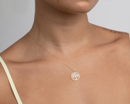 Dainty Tree of Life Necklace as a thoughtful birthday gift in 18K Gold Vermeil. Hypoallergenic, no green marks.