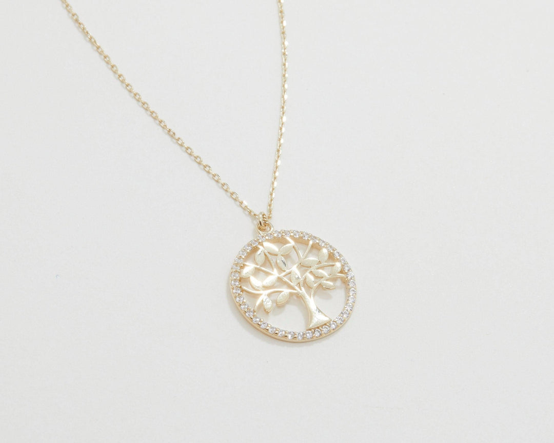 The Dainty Tree of Life Necklace styled in 18K Gold Vermeil — elegant everyday jewelry. Hypoallergenic, no green marks.