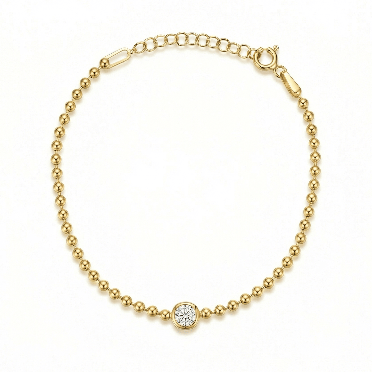 Diamond Bead Chain Bracelet in 18K Gold Vermeil with CZ Diamond. Tarnish-resistant, perfect for daily wear.
