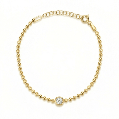 Diamond Bead Chain Bracelet in 18K Gold Vermeil with CZ Diamond. Tarnish-resistant, perfect for daily wear.