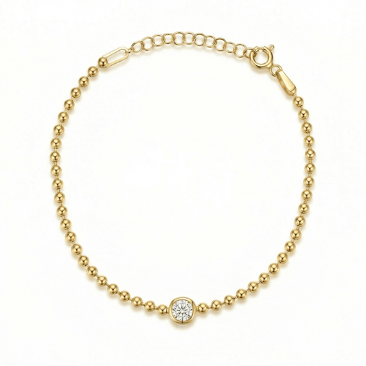Diamond Bead Chain Bracelet in 18K Gold Vermeil with CZ Diamond. Tarnish-resistant, perfect for daily wear.