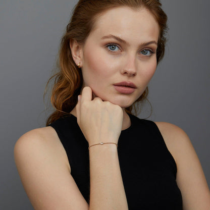 The Diamond Bead Chain Bracelet styled in 18K Gold Vermeil — elegant everyday jewelry. Hypoallergenic, no green marks.