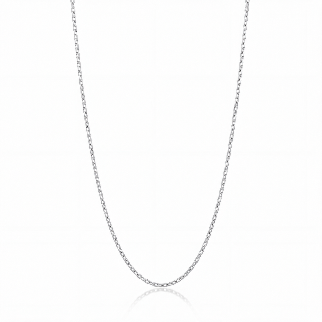 Diamond Cut Cable Chain Necklace in silver / white gold tone — 2 mm faceted cable chain.