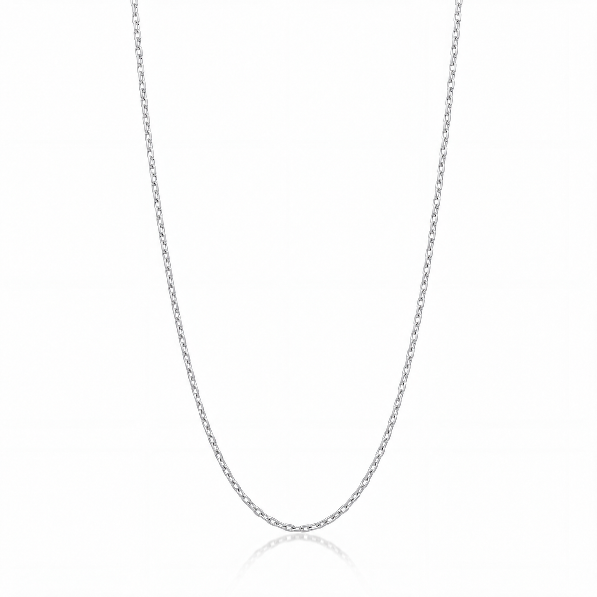 Diamond Cut Cable Chain Necklace in silver / white gold tone — 2 mm faceted cable chain.