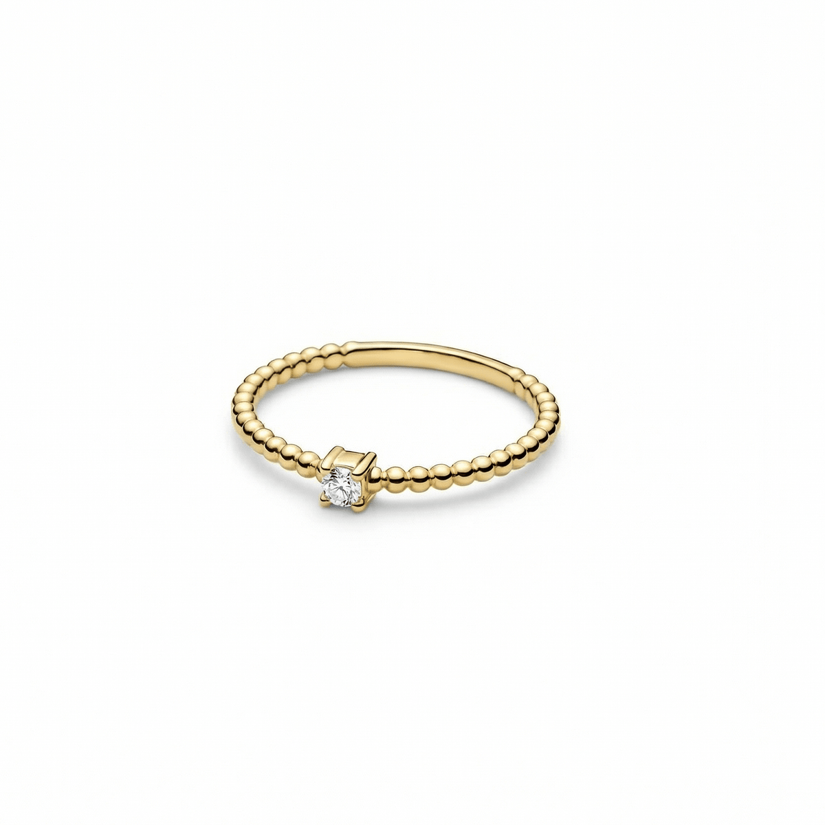 Diamond Beaded Band Ring in 18K Gold Vermeil with CZ Diamond. Tarnish-resistant, perfect for daily wear.
