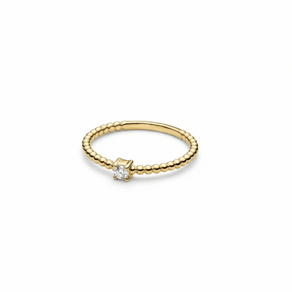 Diamond Beaded Band Ring in 18K Gold Vermeil with CZ Diamond. Tarnish-resistant, perfect for daily wear.