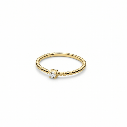 Diamond Beaded Band Ring in 18K Gold Vermeil with CZ Diamond. Tarnish-resistant, perfect for daily wear.