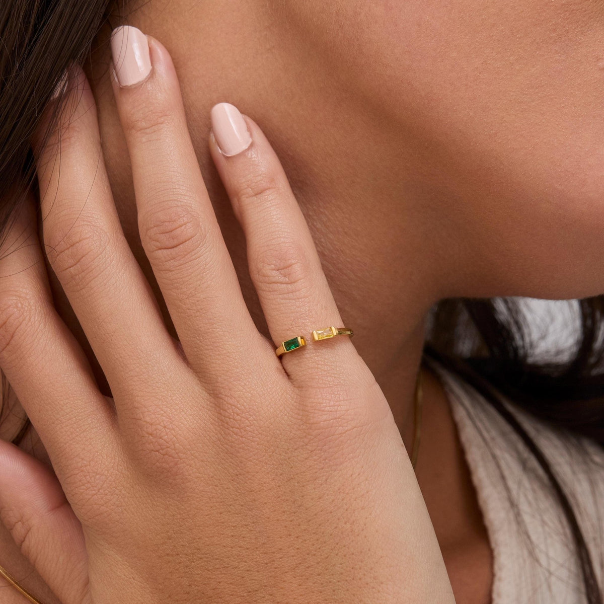 Double Baguette Birthstone Personalized Ring in Glamour Jewelry House gift box — 18K Gold Vermeil mother's day gift.