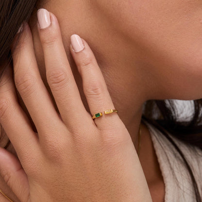 Double Baguette Birthstone Personalized Ring in Glamour Jewelry House gift box — 18K Gold Vermeil mother's day gift.
