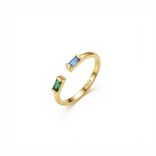 Double Baguette Birthstone Personalized Ring in 18K Gold Vermeil with Birthstone. Tarnish-resistant, perfect for daily wear.