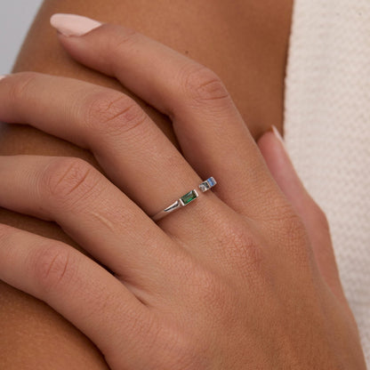 The Double Baguette Birthstone Personalized Ring styled in 18K Gold Vermeil — elegant everyday jewelry. Tarnish-resistant.