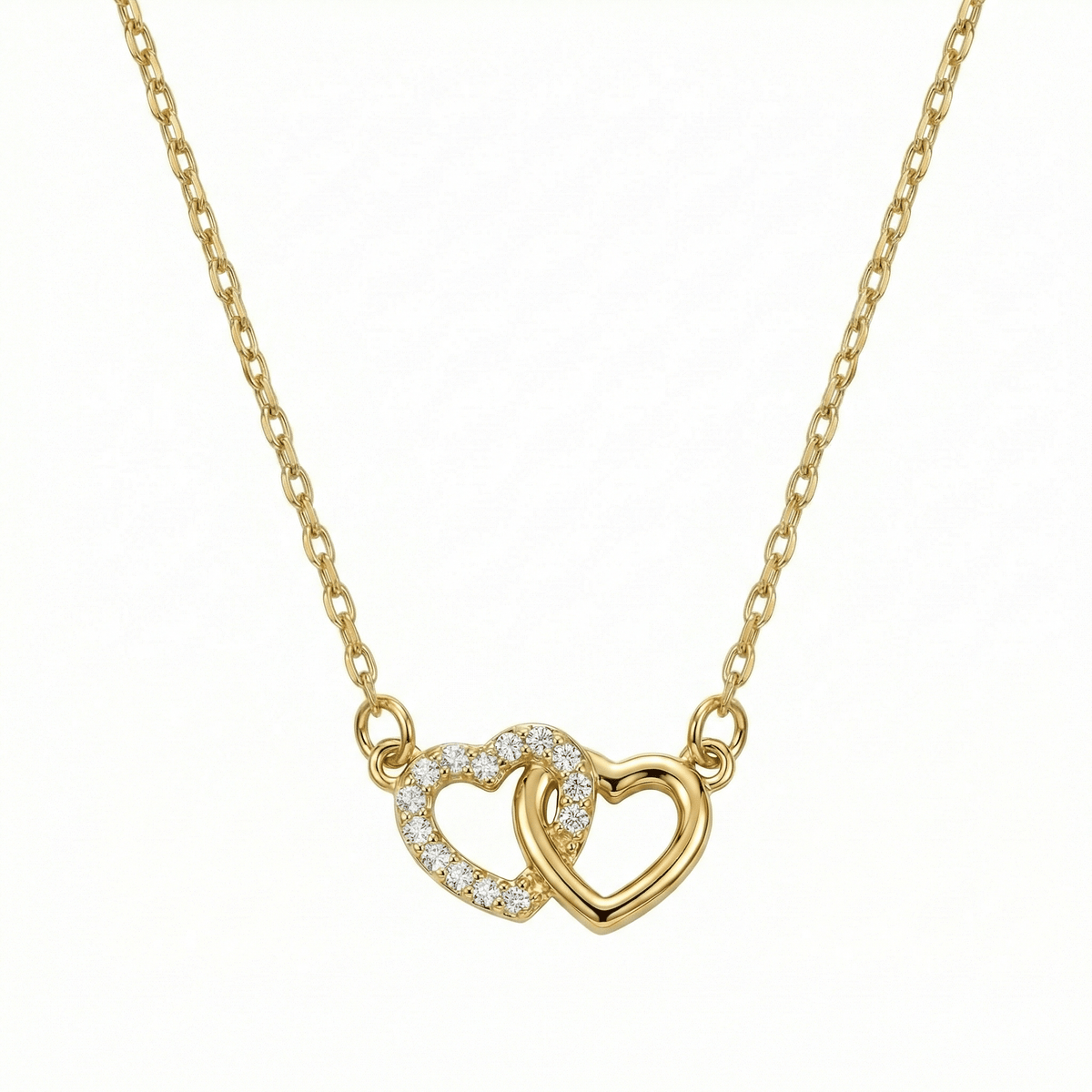 Double Heart Necklace in 18K Gold Vermeil. Tarnish-resistant, perfect for daily wear.