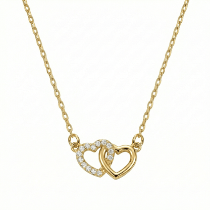 Double Heart Necklace in 18K Gold Vermeil. Tarnish-resistant, perfect for daily wear.