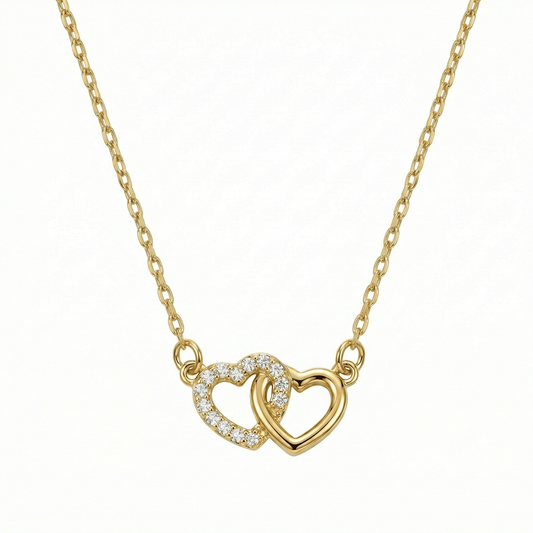Double Heart Necklace in 18K Gold Vermeil. Tarnish-resistant, perfect for daily wear.