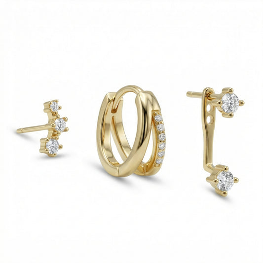Double Hinge Hoop Ear Jacket Set in 18K Gold Vermeil. No green marks, perfect for daily wear.