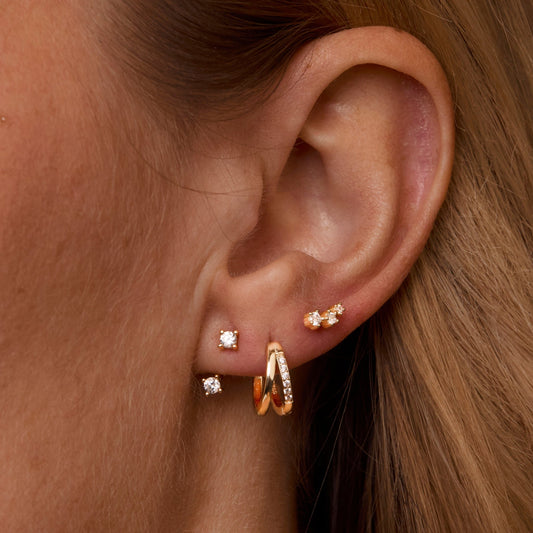 Close detail of the Double Hinge Hoop Ear Jacket Set in 18K Gold Vermeil. Tarnish-resistant, premium handmade jewelry.