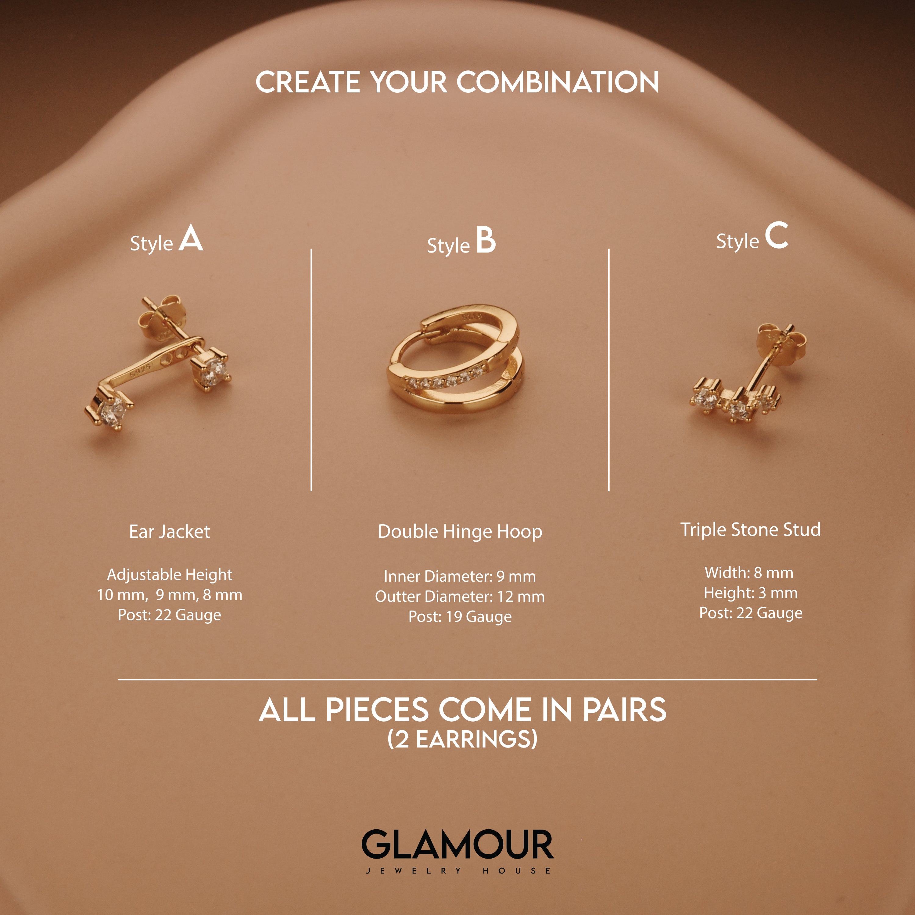 The Double Hinge Hoop Ear Jacket Set styled in 18K Gold Vermeil — elegant everyday jewelry. Hypoallergenic for sensitive.