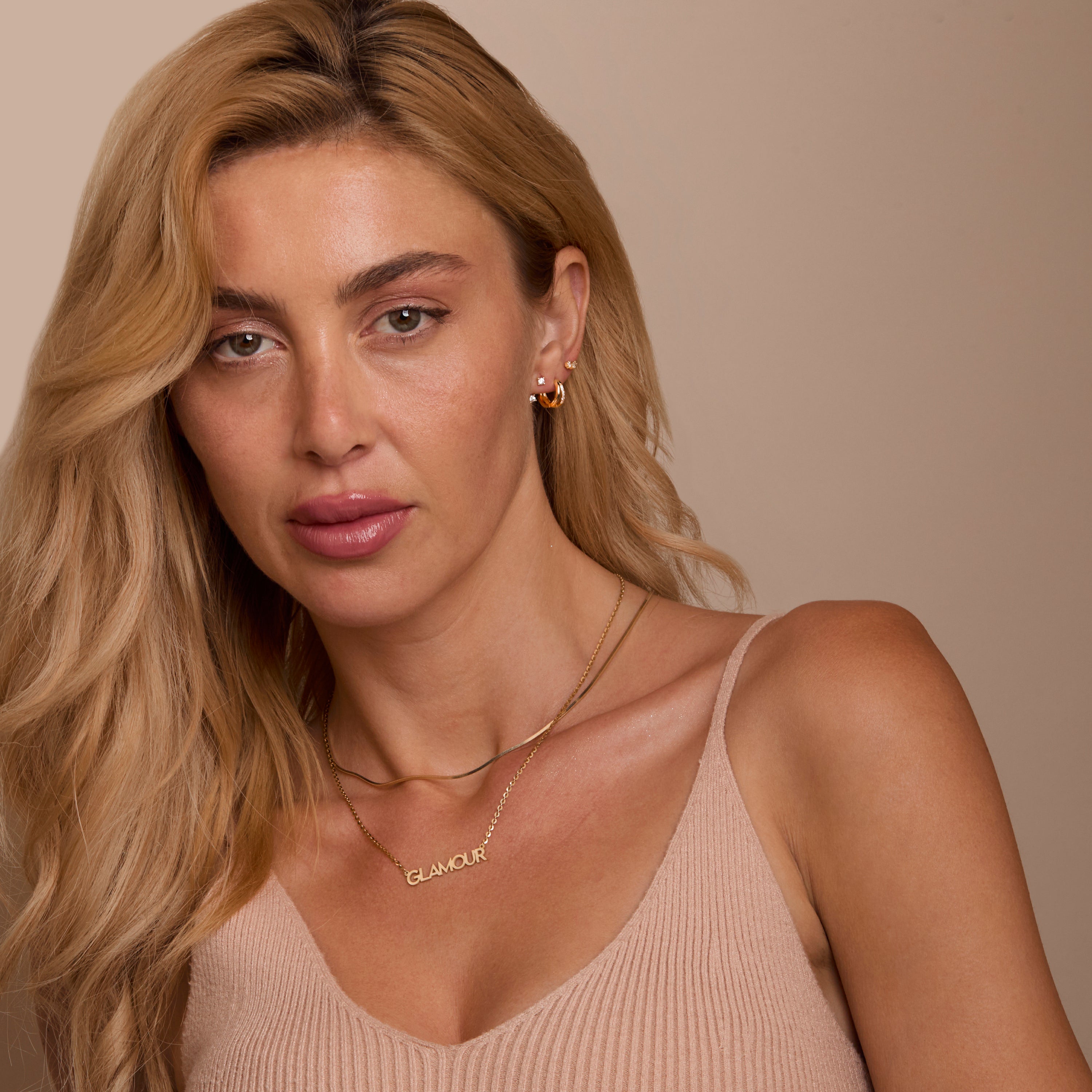 The Double Hinge Hoop Ear Jacket Set worn in 18K Gold Vermeil — refined accessory for women. Tarnish-resistant.