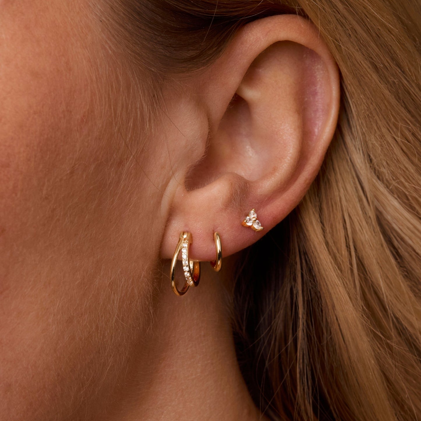 Double Hoop Stud Earring Set as a thoughtful birthday gift in 18K Gold Vermeil. Hypoallergenic for sensitive ears.