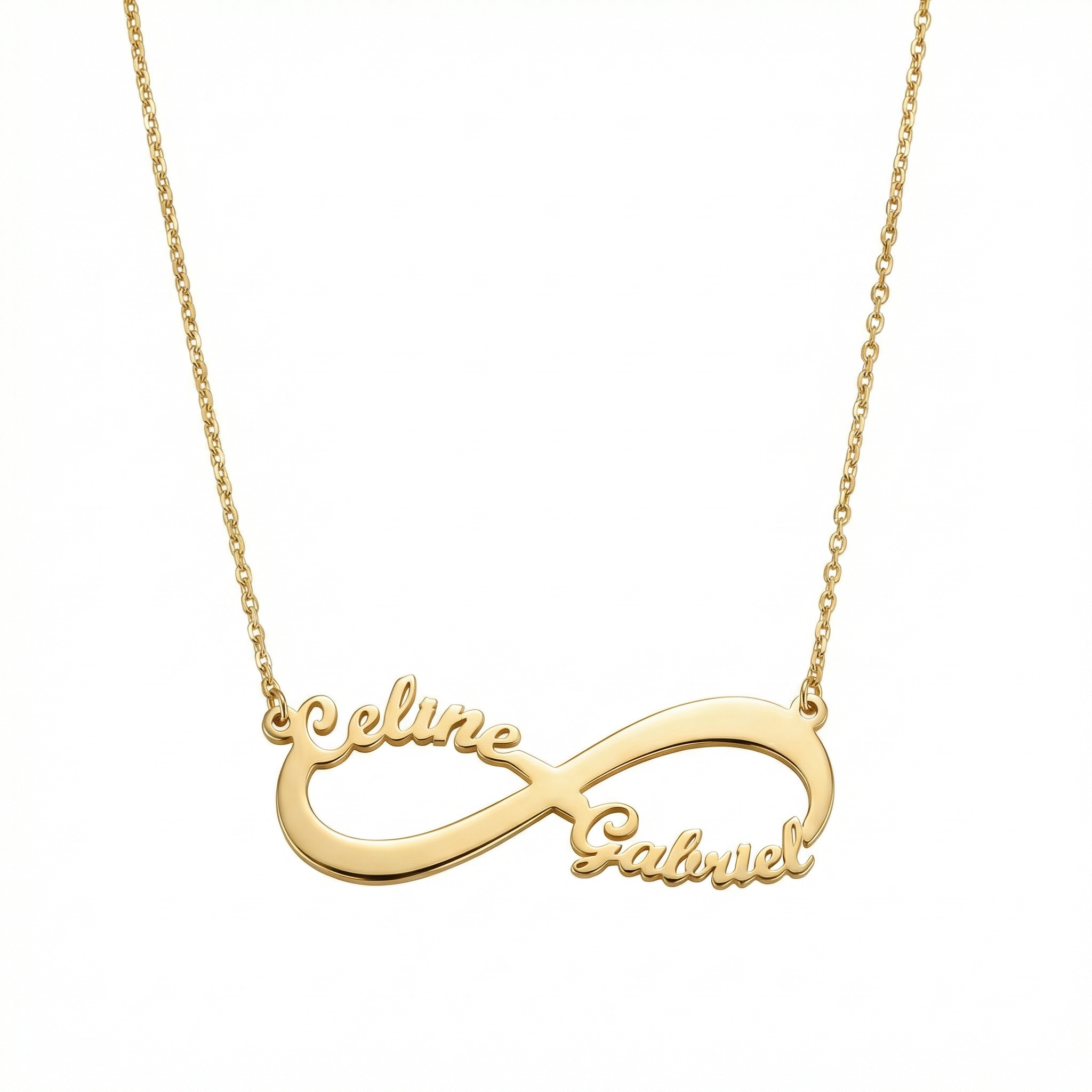 Double Infinity Name Necklace in 18K Gold Vermeil. Tarnish-resistant, perfect for daily wear.