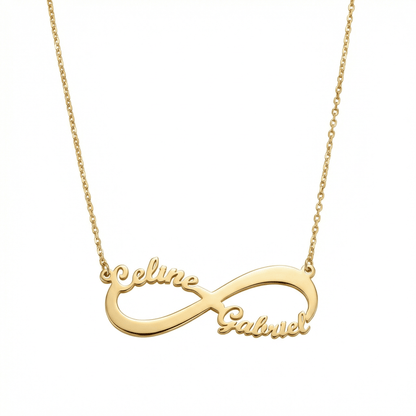 Double Infinity Name Necklace in 18K Gold Vermeil. Tarnish-resistant, perfect for daily wear.