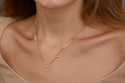 Double Name Necklace with Birthstone in Glamour Jewelry House gift box — 18K Gold Vermeil mother's day gift.