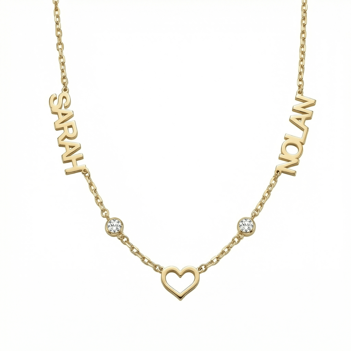 Double Name Necklace with Birthstone in 18K Gold Vermeil with Birthstone. Tarnish-resistant, perfect for daily wear.