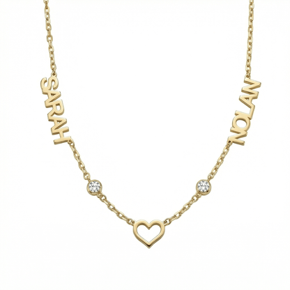 Double Name Necklace with Birthstone in 18K Gold Vermeil with Birthstone. Tarnish-resistant, perfect for daily wear.