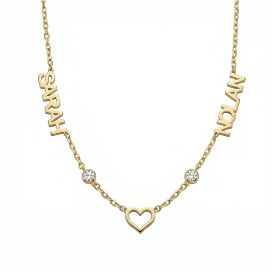 Double Name Necklace with Birthstone in 18K Gold Vermeil with Birthstone. Tarnish-resistant, perfect for daily wear.