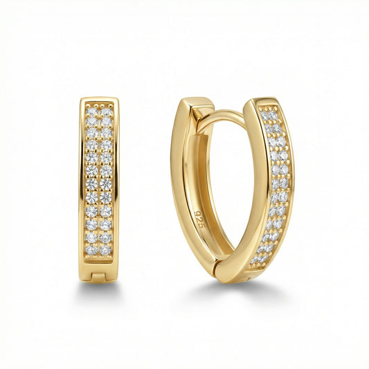 Double Row Huggie Hoop Earring in 18K Gold Vermeil. No green marks, perfect for daily wear.