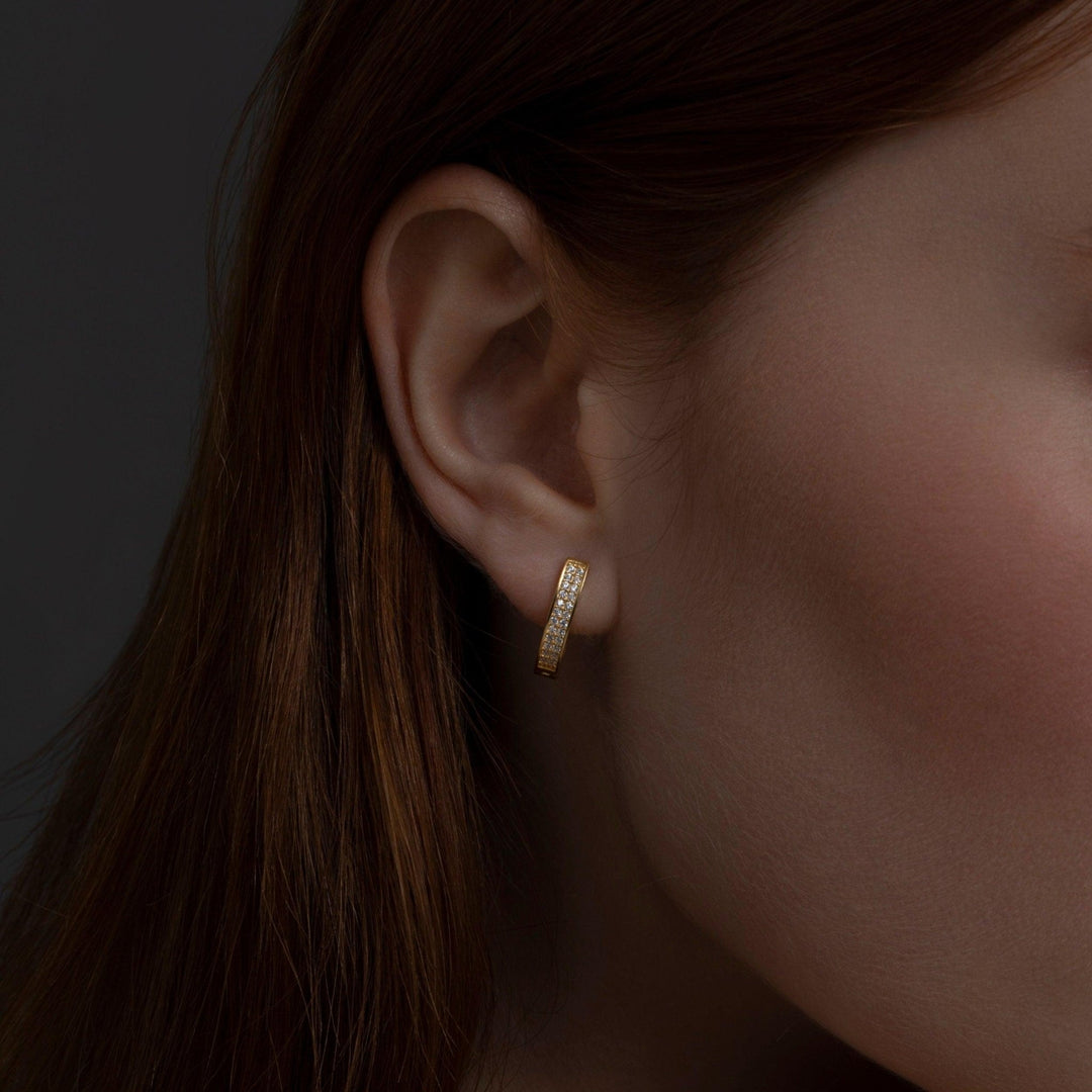 Double Row Huggie Hoop Earring as a thoughtful birthday gift in 18K Gold Vermeil. Hypoallergenic for sensitive ears.