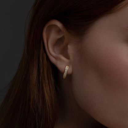 Double Row Huggie Hoop Earring as a thoughtful birthday gift in 18K Gold Vermeil. Hypoallergenic for sensitive ears.