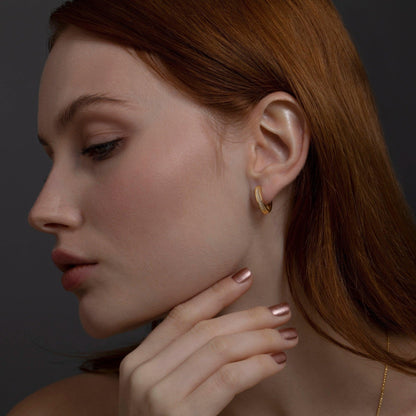 Double Row Huggie Hoop Earring in Glamour Jewelry House gift box — 18K Gold Vermeil graduation gift. No green marks.