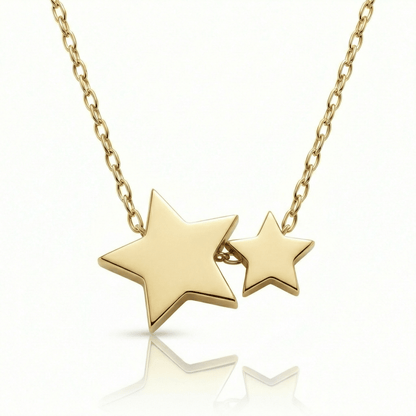 Double Star Pendant Necklace in 18K Gold Vermeil. Tarnish-resistant, perfect for daily wear.