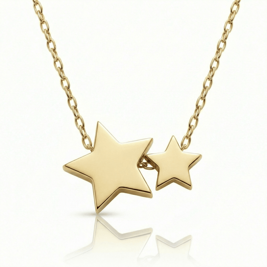 Double Star Pendant Necklace in 18K Gold Vermeil. Tarnish-resistant, perfect for daily wear.