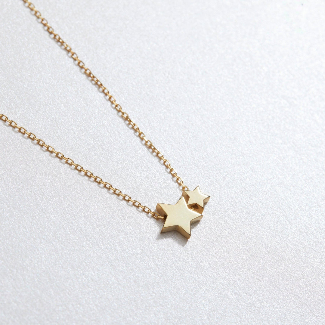 Double Star Pendant Necklace in Glamour Jewelry House gift box — 18K Gold Vermeil graduation gift. Tarnish-resistant.