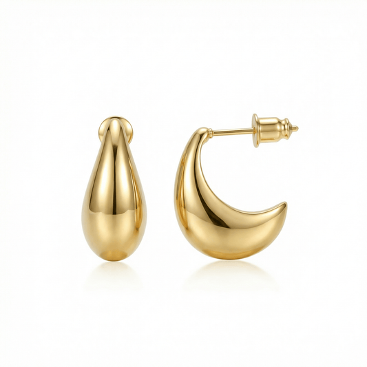 Chunky Earrings for Women in Gold-Plated Steel. No green marks, perfect for daily wear.
