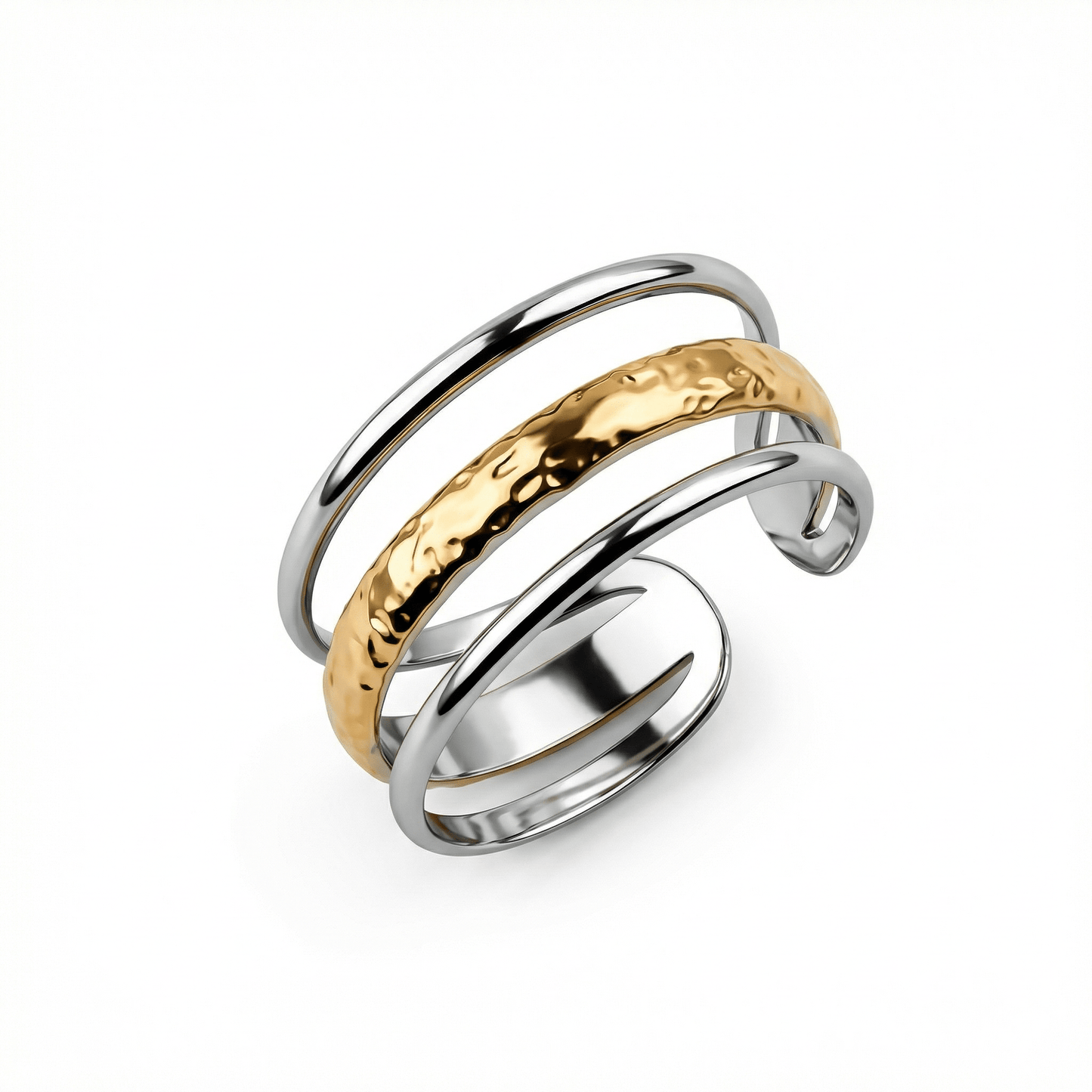 Dual Color Stackable Ring in Gold-Plated Steel. Tarnish-resistant, perfect for daily wear.