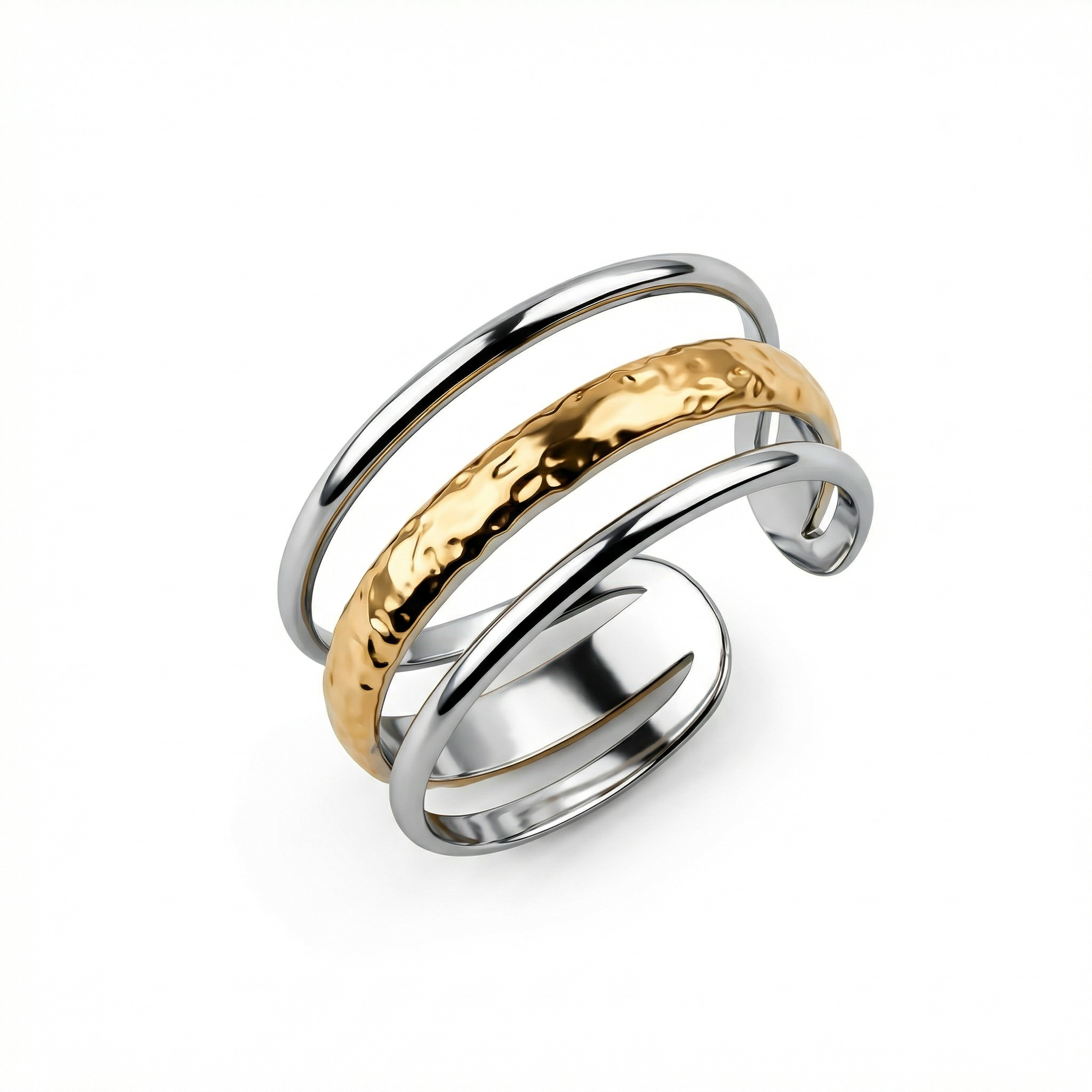 Dual Color Stackable Ring in Gold-Plated Steel. Tarnish-resistant, perfect for daily wear.
