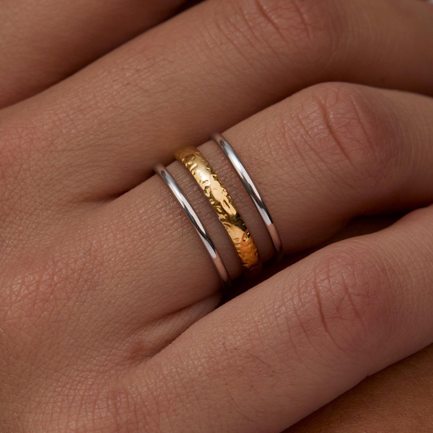 Close detail of the Dual Color Stackable Ring in Gold-Plated Steel. Hypoallergenic, no green marks, premium handmade jewelry.