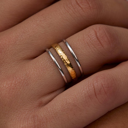 Close detail of the Dual Color Stackable Ring in Gold-Plated Steel. Hypoallergenic, no green marks, premium handmade jewelry.