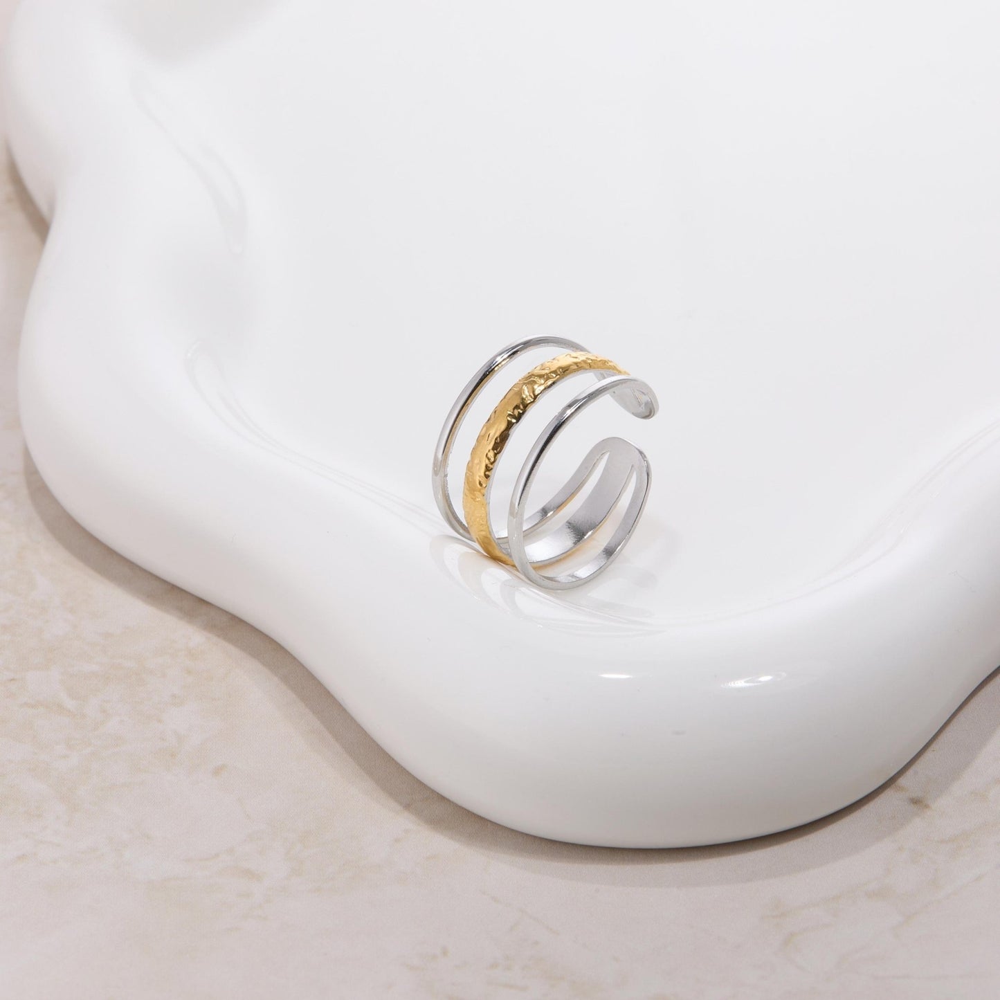 Dual Color Stackable Ring as a thoughtful birthday gift in Gold-Plated Steel. Hypoallergenic, no green marks.