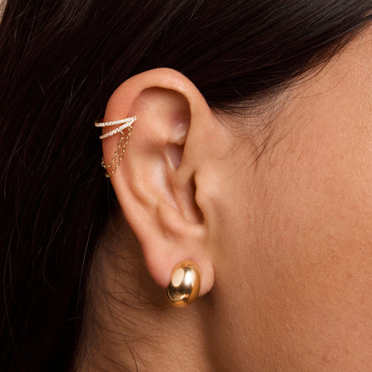 Ear Cuff Chunky Huggie Hoops in 18K Gold Vermeil. No green marks, perfect for daily wear.