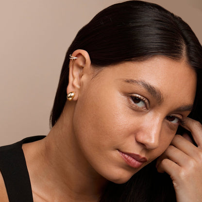 Ear Cuff Chunky Huggie Hoops in Glamour Jewelry House gift box — 18K Gold Vermeil graduation gift. No green marks.
