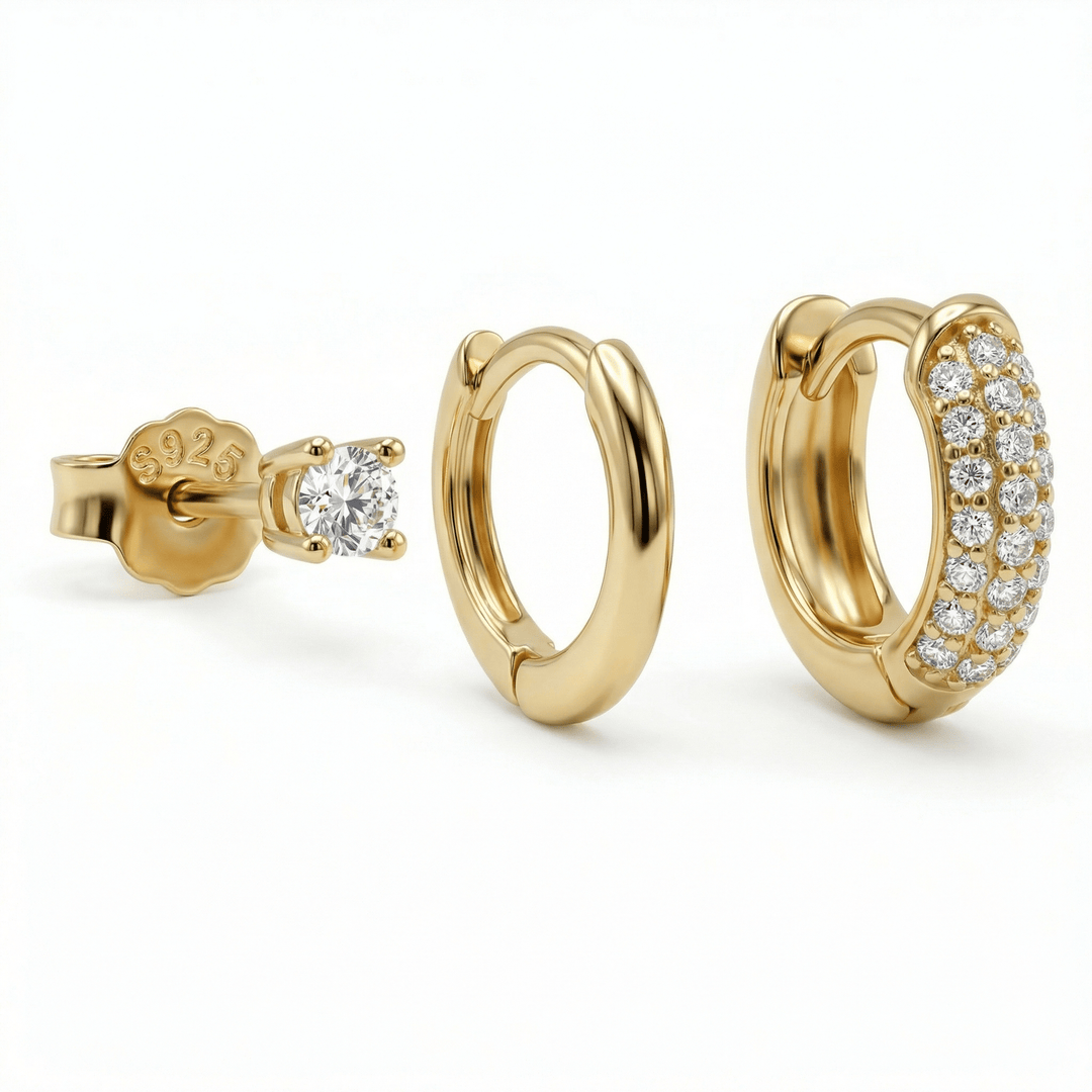 Earring Set in 18K Gold Vermeil. No green marks, perfect for daily wear.