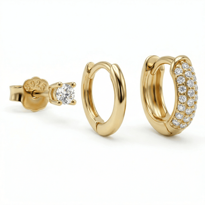 Earring Set in 18K Gold Vermeil. No green marks, perfect for daily wear.