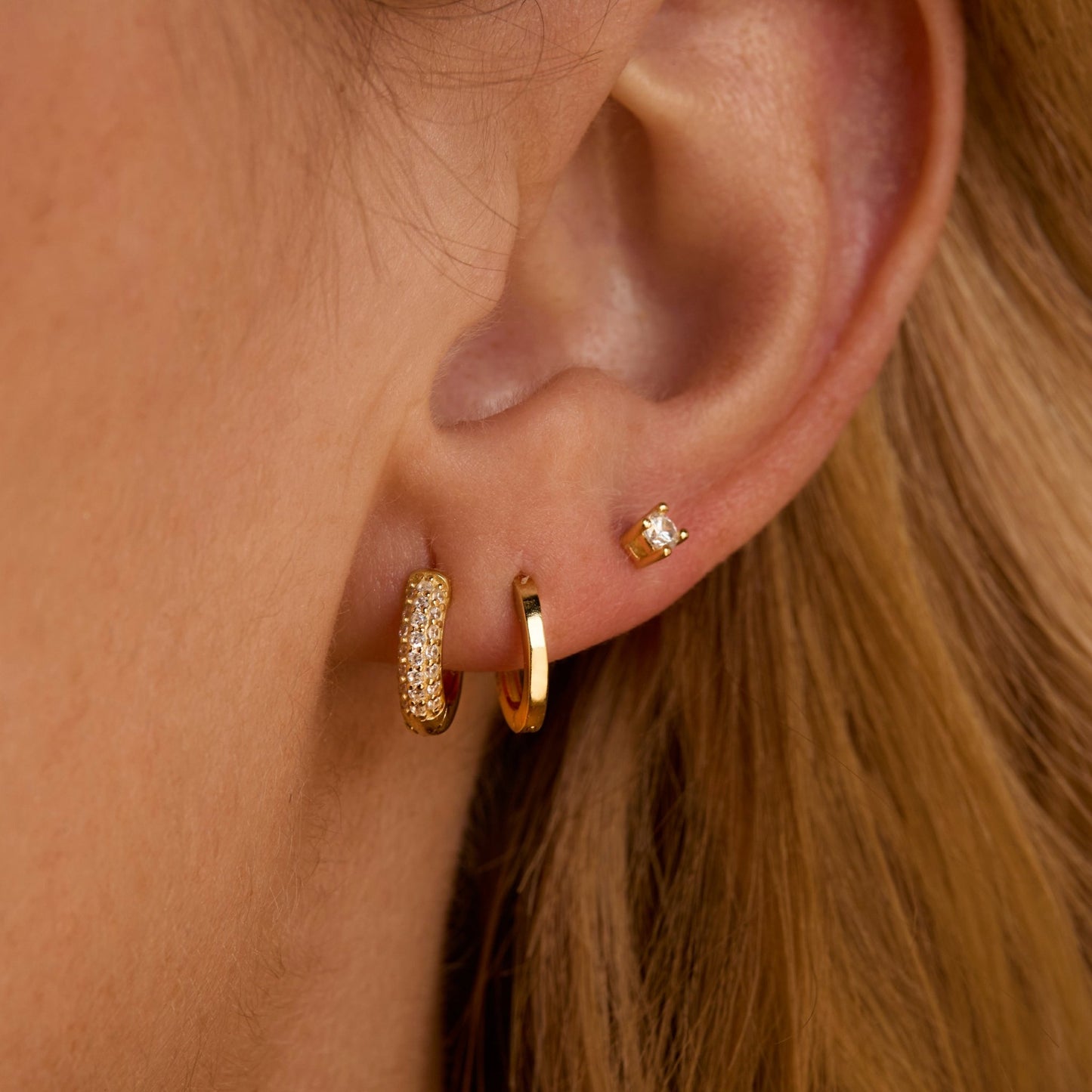 Close detail of the Earring Set in 18K Gold Vermeil. Tarnish-resistant, premium handmade jewelry.