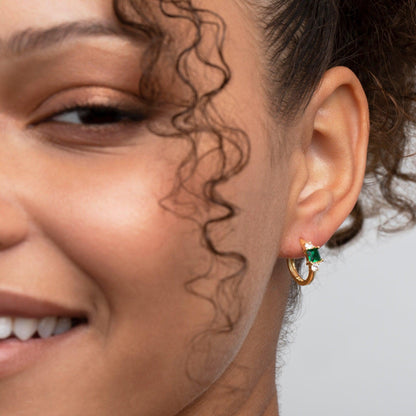 The Emerald Hoop Dangle Earrings as a wedding gift in 18K Gold Vermeil. Tarnish-resistant, made for keeping.